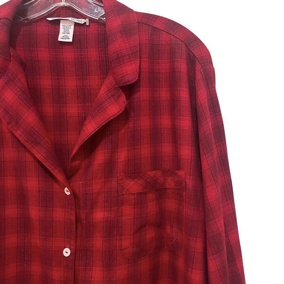 Victoria's Secret Pajama Set Womens Large Red Plaid Long Sleeve Button Up Lounge - Picture 4 of 12